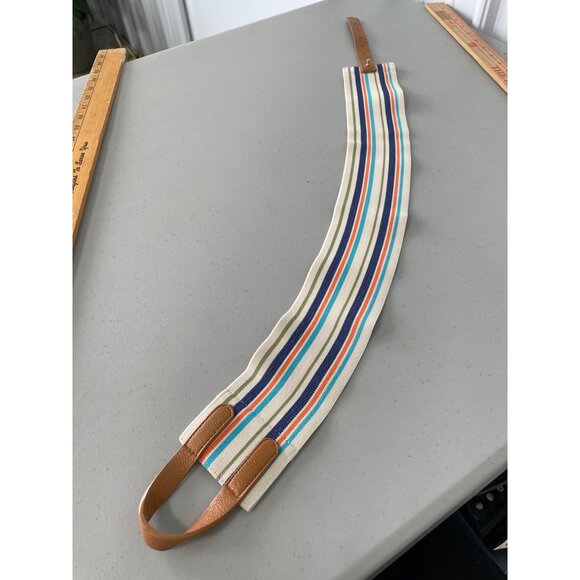 Striped Elastic Waist Wide Stretch Belt One Size Multicolor Beige Faux Leather - Picture 4 of 9